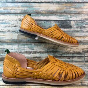 Sols Huarache Womens Size 6 Mustard Yellow Leather Woven Shoes Slip On Flats